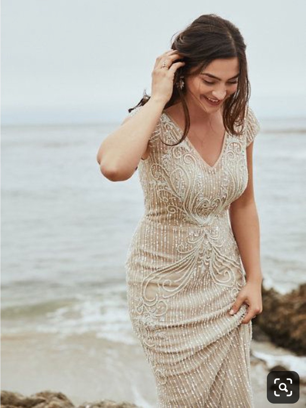 BHLDN Beaded Champagne V-Neck Gown Wedding Dress